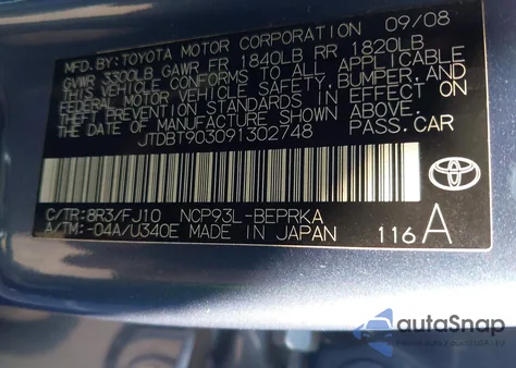 2009 Toyota Yaris из США, поврежденный, VIN JTDBT903091302748